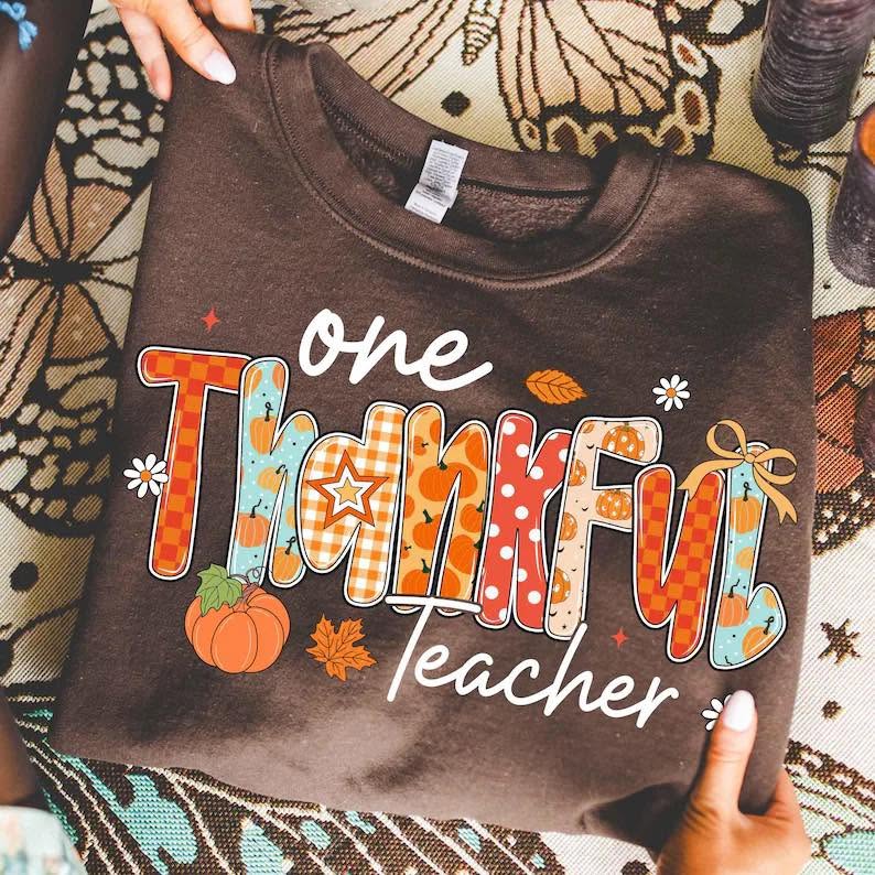 One Thankful Teacher patterned lettering alternate mockup
