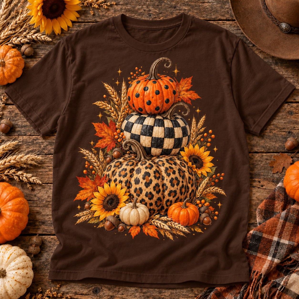 Leopard Checkered Stacked Pumpkins