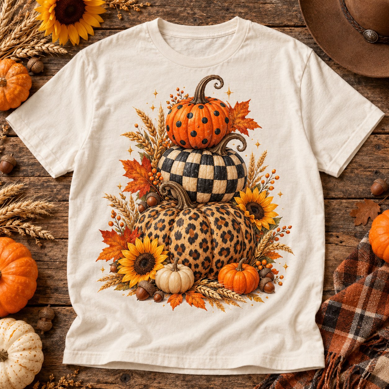 Leopard Checkered Stacked Pumpkins