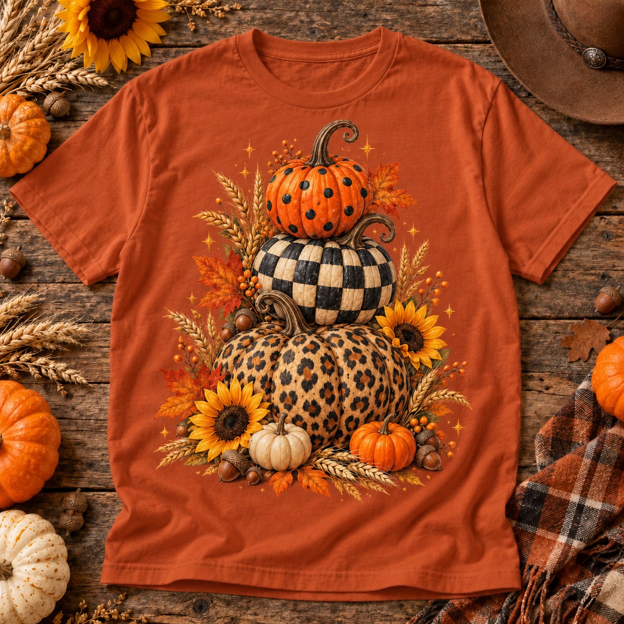Leopard Checkered Stacked Pumpkins