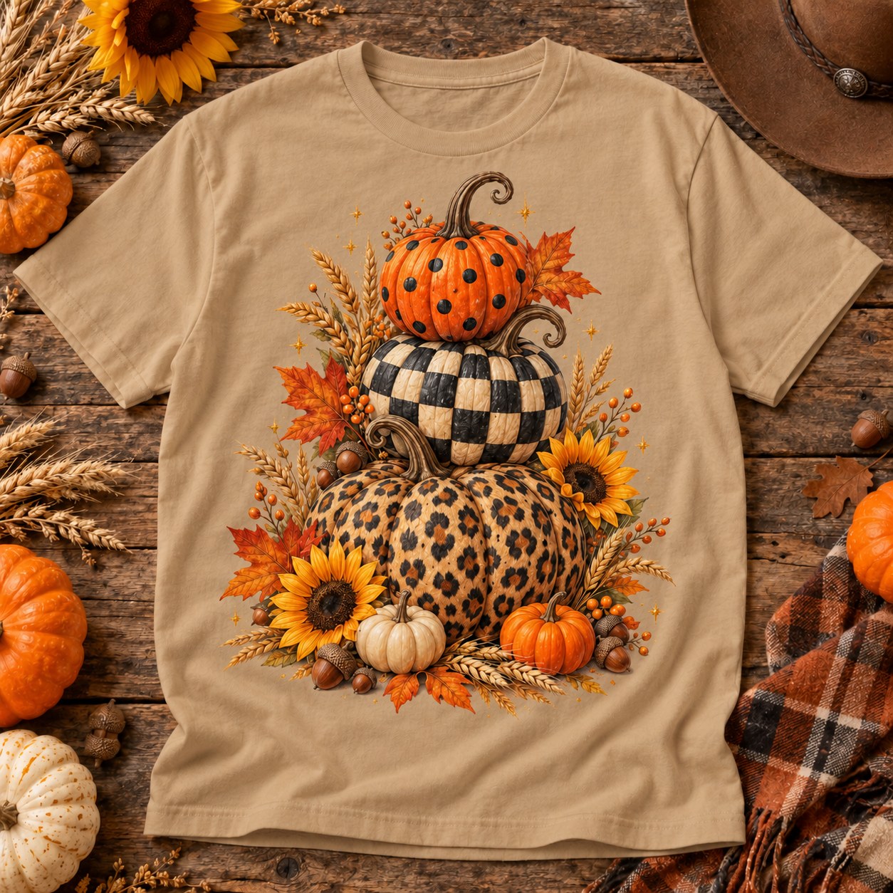 Leopard Checkered Stacked Pumpkins