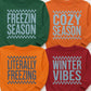 Winter Vibes winter apparel mockup; design appears bottom right in group
