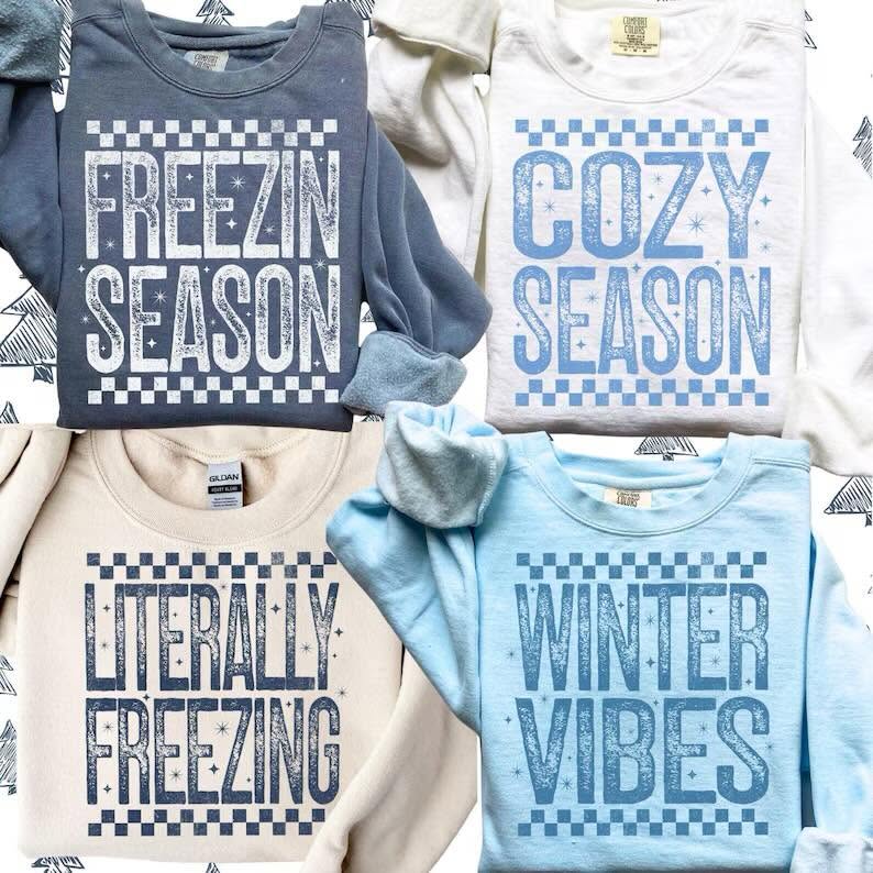 Cozy Season winter mockup; shown with other winter designs