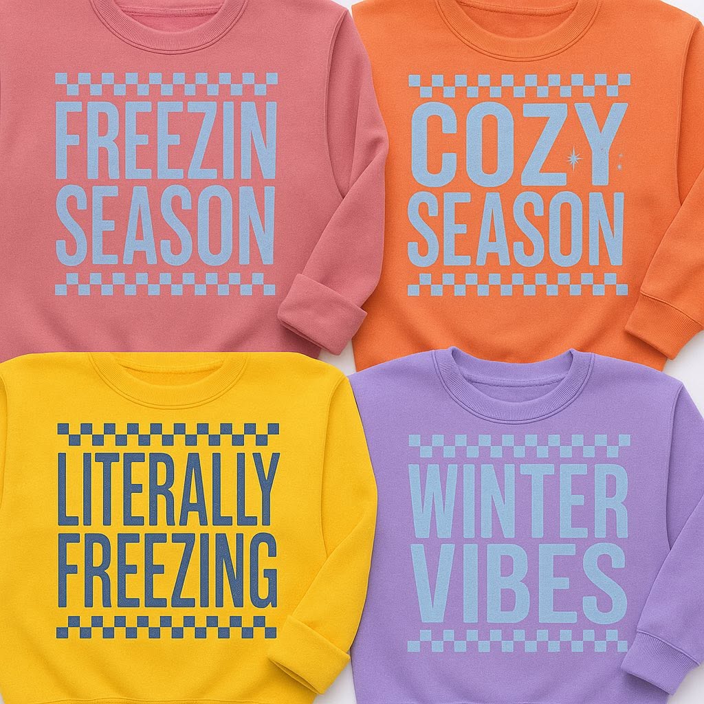 Freezin Season winter mockup; shown with other winter designs