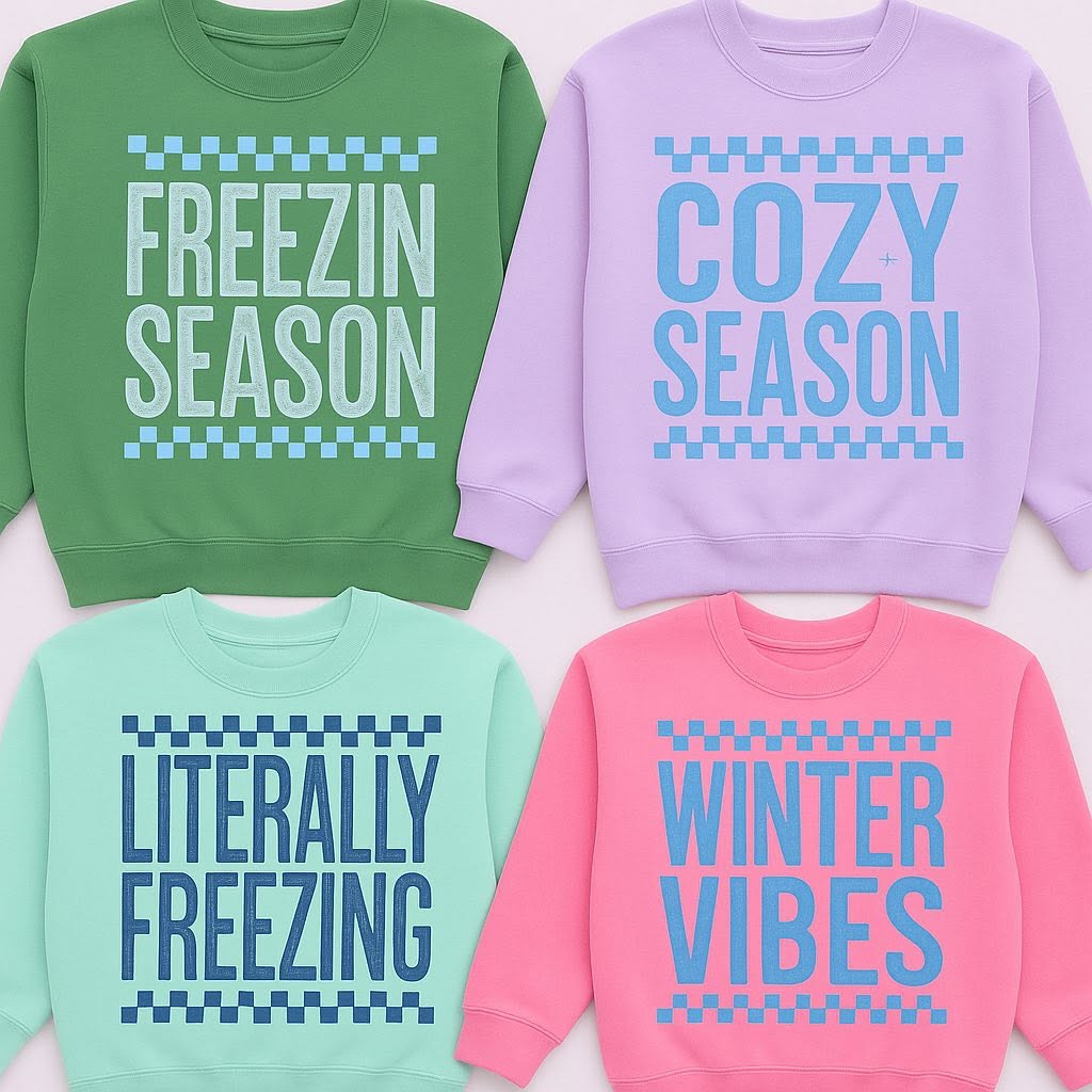 Freezin Season winter mockup; shown with other winter designs
