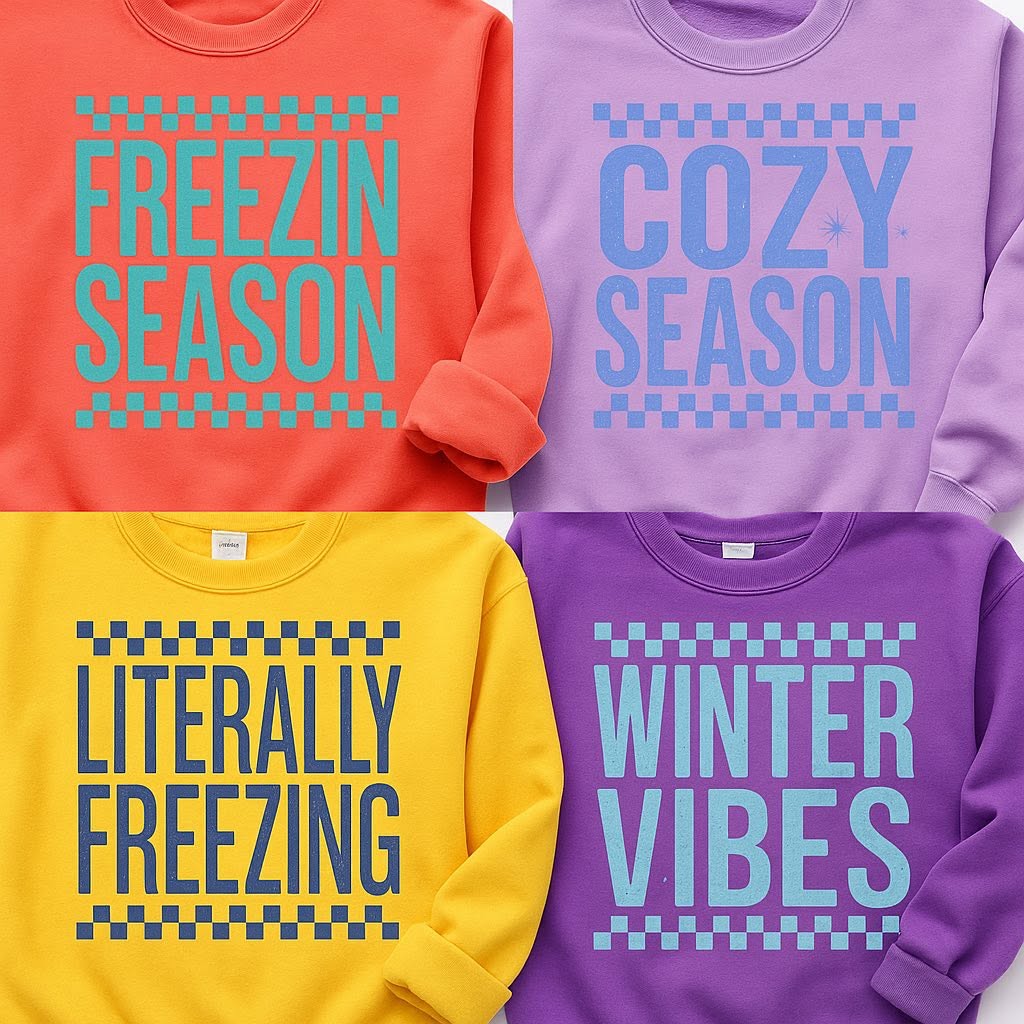 Freezin Season winter mockup; shown with other winter designs