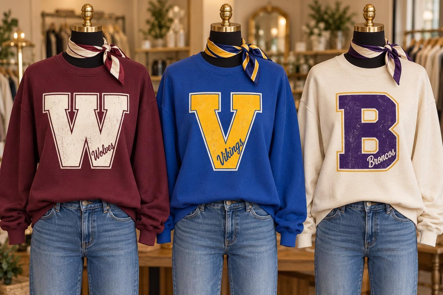 Broncos varsity B design shown at right in the group mockup